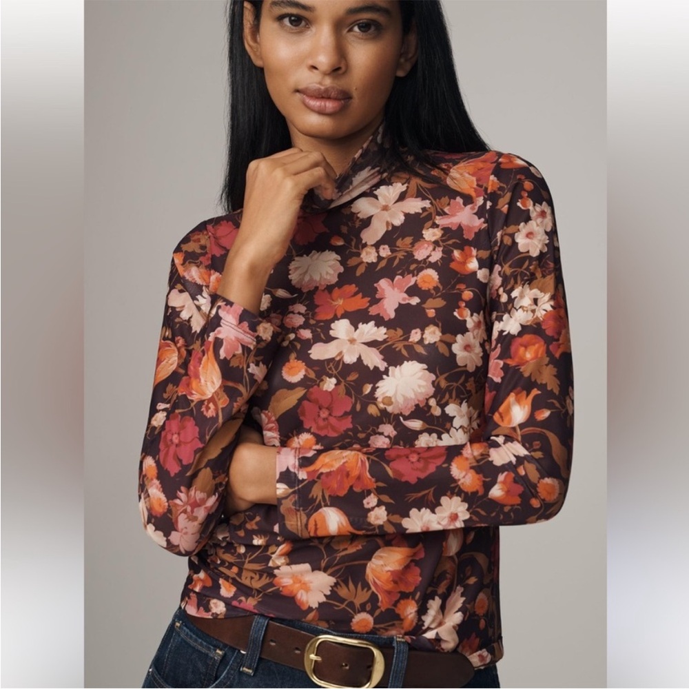 Anthropologie Multicolor Floral Long Sleeve Sheer Top